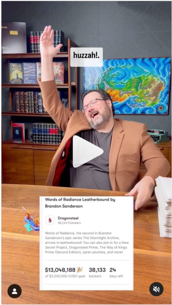 Brandon Sanderson beats Day 1 record on BackerKit - Instagram video thumbnail