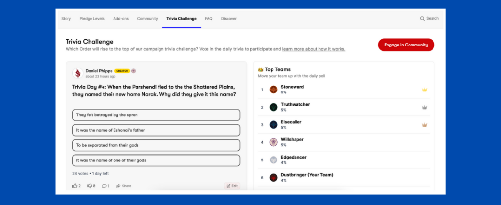 trivia challenges and leaderboard feature screenshot Backerkit